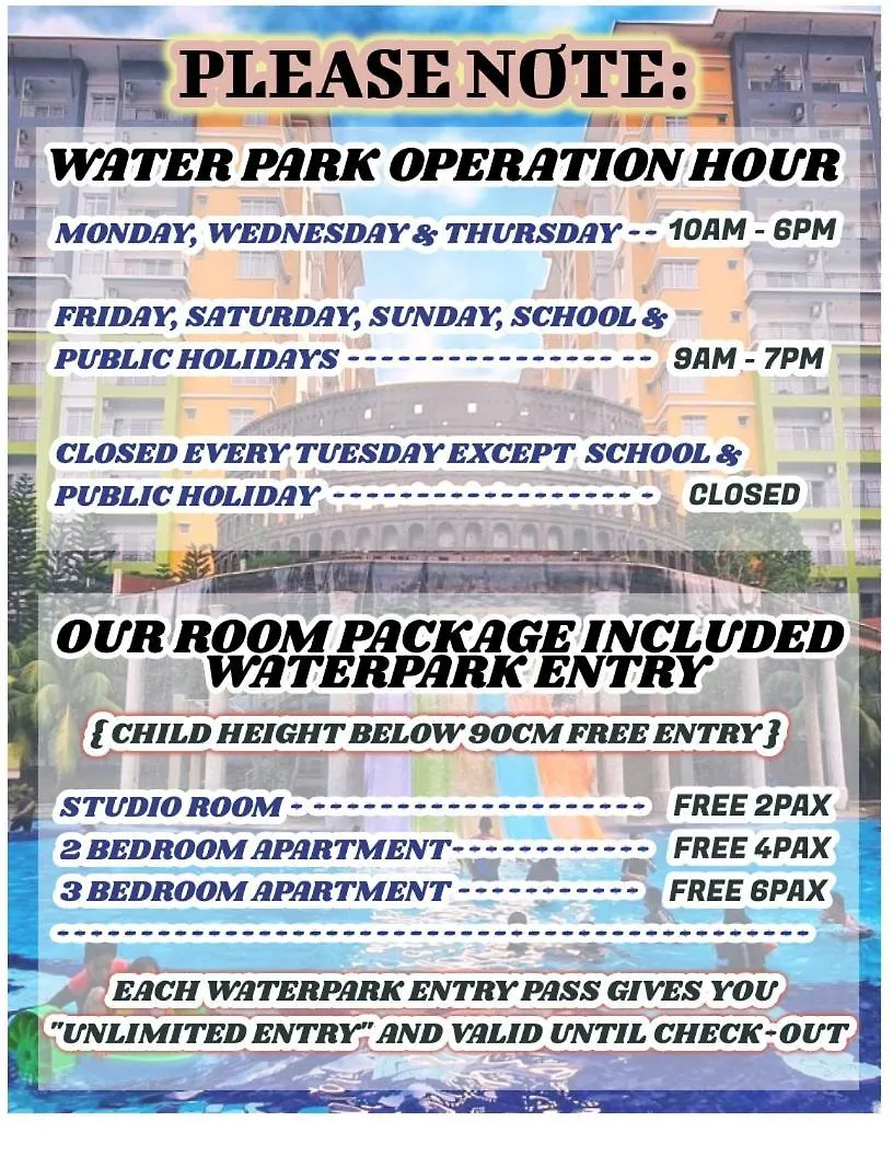 Fun Splash Water Park Resort Melaka - Free Ticket Unlimited Entry Apartment Malacca